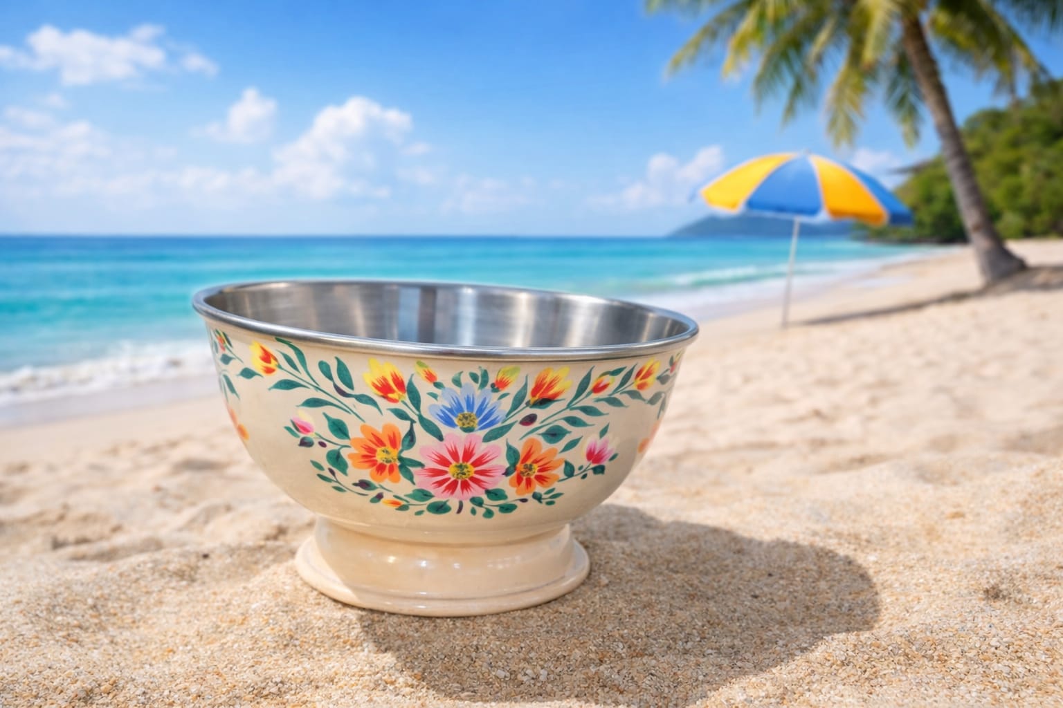 Hand painted fruit bowl, Stailess Steel bowl with Enamelware work from Kashmir, Enamelware bowl-handcrafted, Large Breakfast bowl 